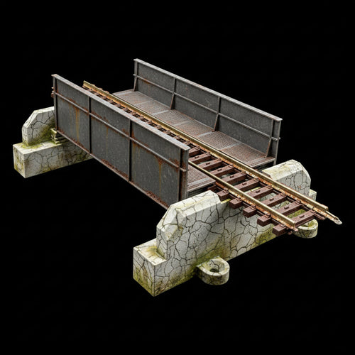 Realistisch gealterte Trogbrücke im Maßstab H0 mit Rost- und Betoneffekten als Gestaltungsbeispiel für Modellbauer.
