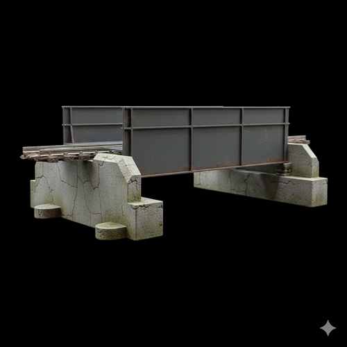 Realistisch gealterte Trogbrücke im Maßstab H0 mit Rost- und Betoneffekten als Gestaltungsbeispiel für Modellbauer.